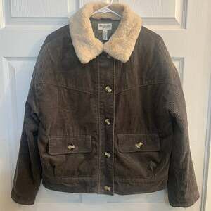 ARIZONA JEAN CO Corduroy Faux Fur Collar Jacket Coat Womens Size Medium
